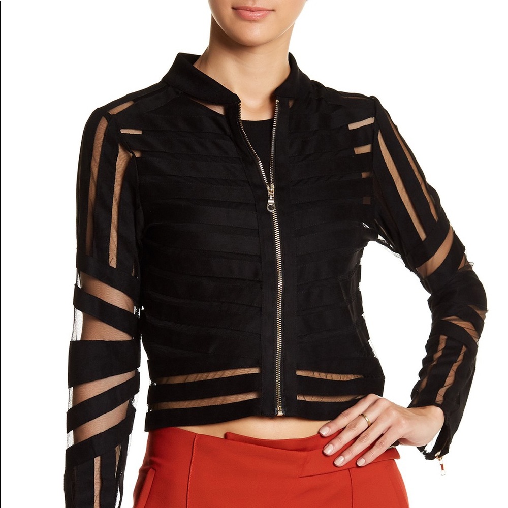 Mesh and Faux Suede Striped Jacket